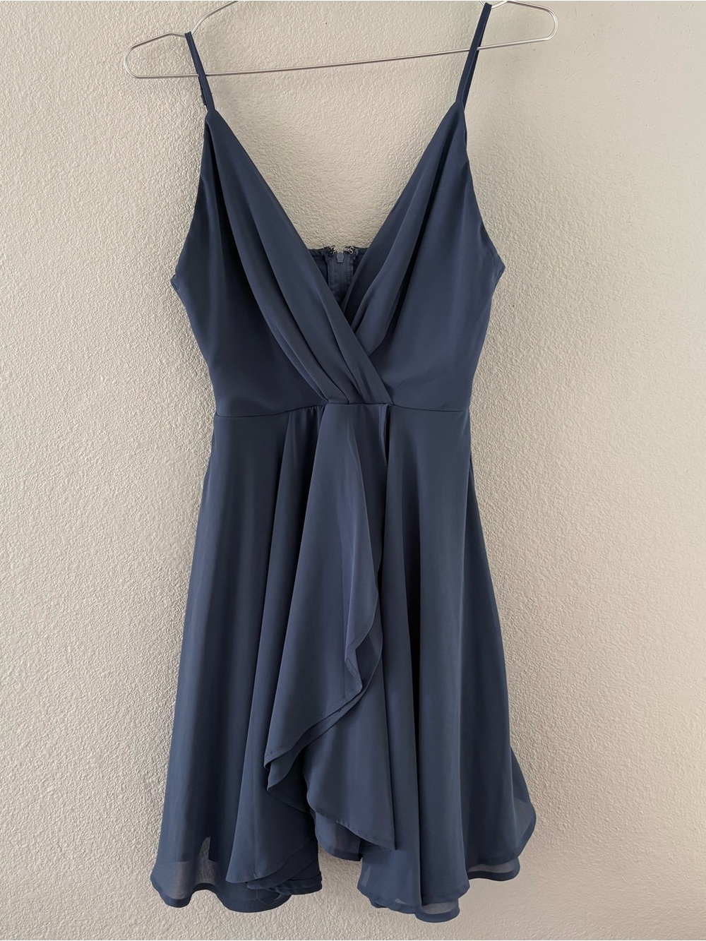 Sleeveless Navy Blue V-Neck Wrap Chiffon Dress